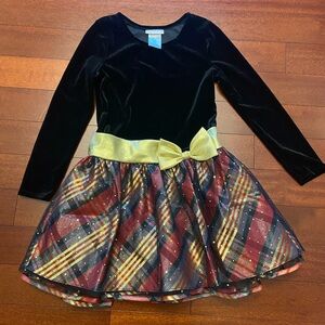 Bonnie Jean Black Velvet Dress with Gold Accent